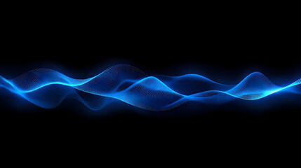 Stunning blue abstract digital waves of glowing particles flowing dynamically in darkness, representing data streams and future technology