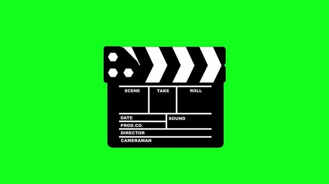 clapper board for cinema intro and scenes transitions. clapper board or movie slate use in video production and film industry on green screen. it use in video production ,film. clapperboard icon.