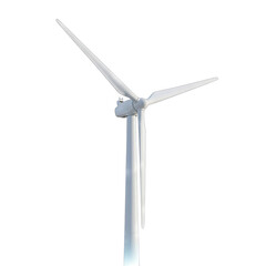 Modern white wind turbine with three blades stands tall against a clear sky on a bright sunny day generating clean renewable energy