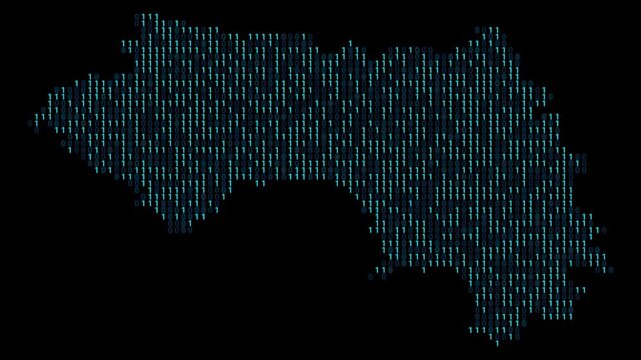 Guinea Binary code map animation, Digital data visualization, alpha layer