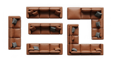 Top view of brown leather sofa set, , for interior