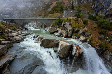 View of the Schöllenen gorge in the Swiss Alps.