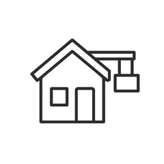 Minimalist rental property outline, black vector for real-estate apps, tenant search tools, and rental listing platforms.