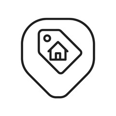 Minimalist home tag icon in rounded square marker, black outline vector for listing platforms, property cost, and rental markets.