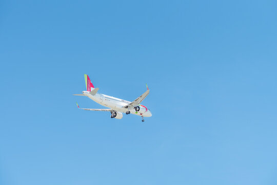 Portugal, Algarve region &mdash; A TAP Air Portugal passenger airplane approaches Faro Airport