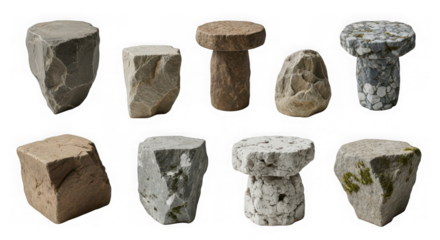 Collection of stone stools for garden decor