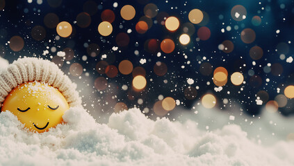 paesaggio innevato con personaggio immaginario addormentato sotto una fitta coltre di neve