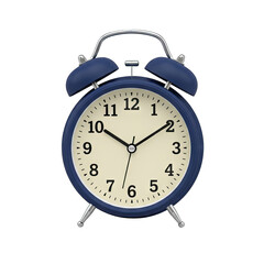Navy Blue Vintage Alarm Clock With Twin Bells And Arabic Numerals Isolated On Transparent Background Studio Shot