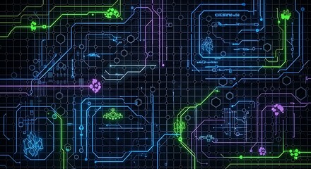 Abstract Technology Circuit Board Design with Glowing Elements.