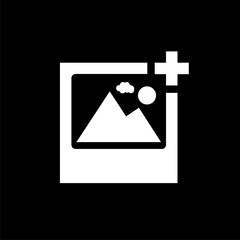 Add image icon isolated on black background