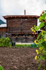 Traditional old wooden houses in a Swiss village.
