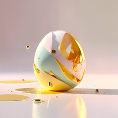 Contemporary Minimalist Abstract Object with Gold Accents on Pastel Background