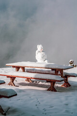 A snowman in the Swiss mountains.