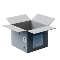 Open Empty Gray Cardboard Box Isolated on Black Background for Storage Shipping and Packaging Needs