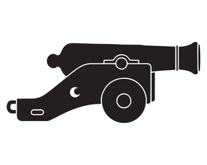 Vintage Cannon Silhouette Antique Military Weapon Black and White
