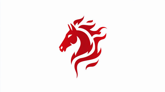 Red horse logo design with flames on a simple white background