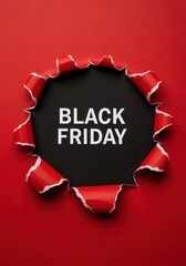Eye-Catching Black Friday Promo with Torn Red Paper on Bold Black Background