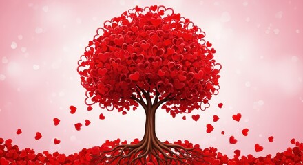 Vibrant Heart Tree Illustrating Love and Affection Against a Pink Background