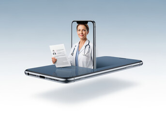 Doctor Telemedicine Concept with Smartphone and Medical Consultation Visuals