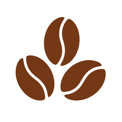 Three stylized brown coffee beans arranged in a cluster on a white background