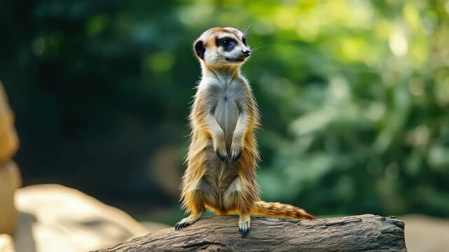 Small meerkat on log