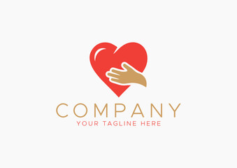Hand Hugging Red Heart Logo Vector, Symbolizing Love, Care, Support, and Health