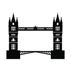 Iconic black silhouette of tower bridge in london against a white background