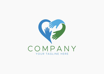 Heart Hands Unity Logo Vector, Symbolizing Community, Cooperation and Care