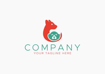 Caring Pet Logo Vector, Abstract Red Dog or Cat Embracing a Small, Cute Puppy or Kitten