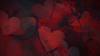 Abstract background of glowing red hearts with soft bokeh effect for romantic occasions