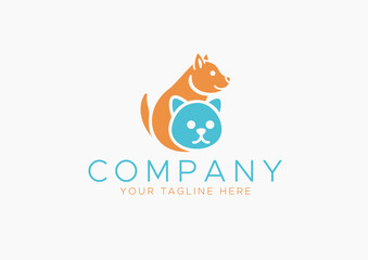 Cute Dog and Cat Pet Logo Template, Modern, Minimalist, and Abstract Animal Mascot