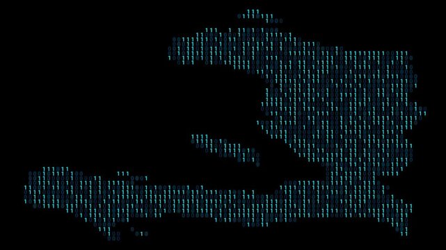 Haiti Binary code map animation, Digital data visualization, alpha layer