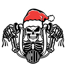 Skull Santa riding a motorbike