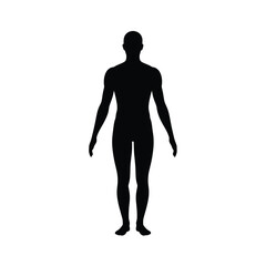 Full body silhouette of a standing human figure against a white background