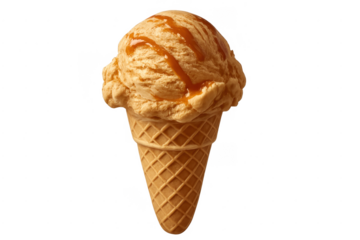 Caramel ice cream scoop in waffle cone