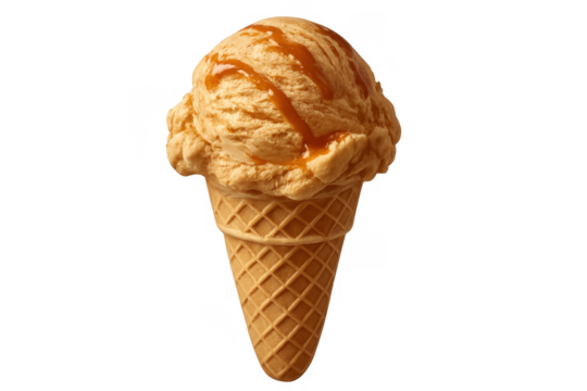 Caramel ice cream scoop in waffle cone