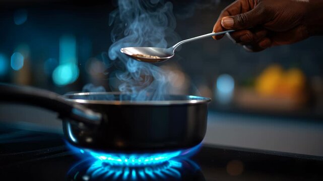 Cooking a delicious meal with steam rising in the kitchen