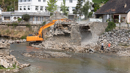 Abri&szlig; der Nepomuk Br&uuml;cke in Rech im Juli 2023 nach der Flut 