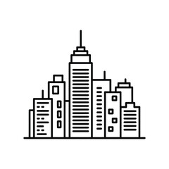 Obraz premium Modern city skyline silhouette with tall buildings and skyscrapers in outline style