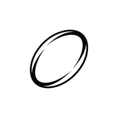 Simple black and white outline illustration of a rugby ball on a white background