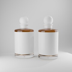 Two Elegant Amber Glass Decanter Mockups with blank 