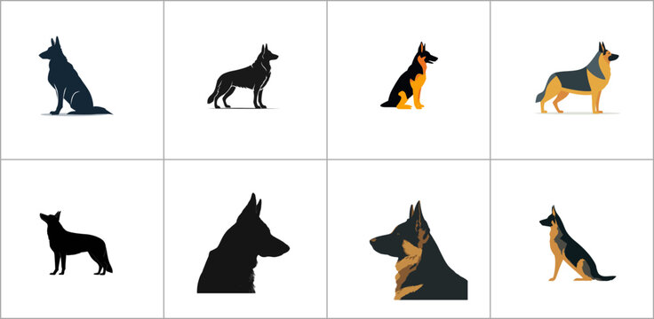 Collection of german shepherd silhouettes for design