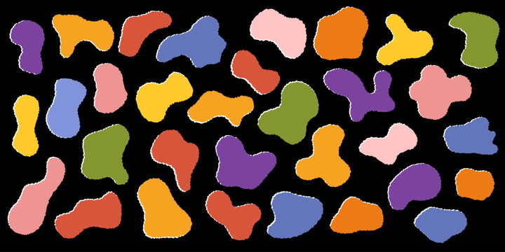 Colorful blob amoeba torn jagged edge shapes on black background vector