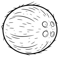 A black and white line drawing of a bowling ball, coconut, draw, drawing, illustration, sketch, against transparent background