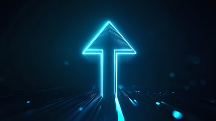 Glowing neon arrow pointing upwards a symbol of growth and success perfect for technology and business presentations