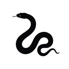 Silhouette of a coiled black snake with its tongue sticking out against a white background
