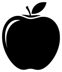 A black and white silhouette of an apple, apple, black, icon, illustration, profile, against transparent background