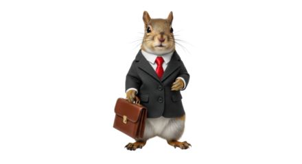 Squirrel in business suit holding briefcase isolated PNG with Transparent Background