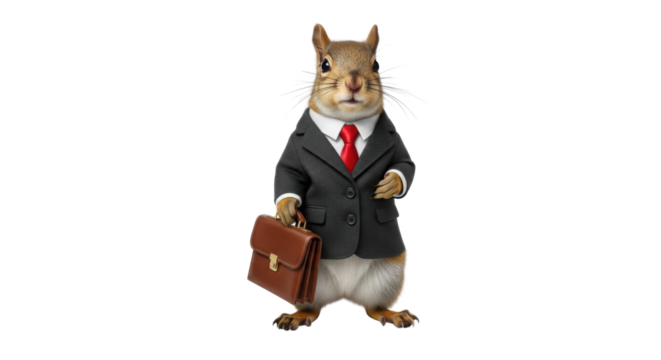 Squirrel in business suit holding briefcase isolated PNG with Transparent Background