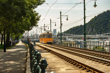 Tram Line 2 Along the Danube Promenade in Budapest,&ldquo;Editorial use only&rdquo;